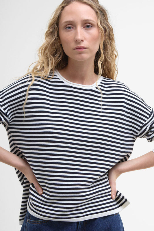 Gestreifter Marinepullover mit Rundhalsausschnitt
