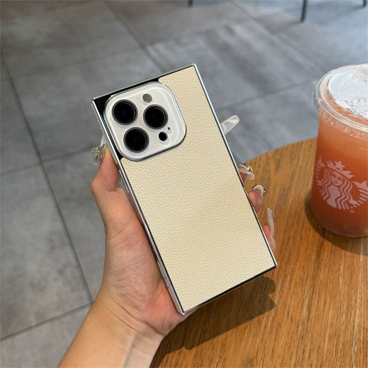 Premium quadratische Litschi-Leder iPhone Hülle