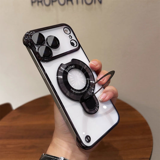 Ultraschlanke rahmenlose magnetische Ständerhülle mit Glaslinsenschutz für Apple iPhone 17 / 16 / 15 Serie