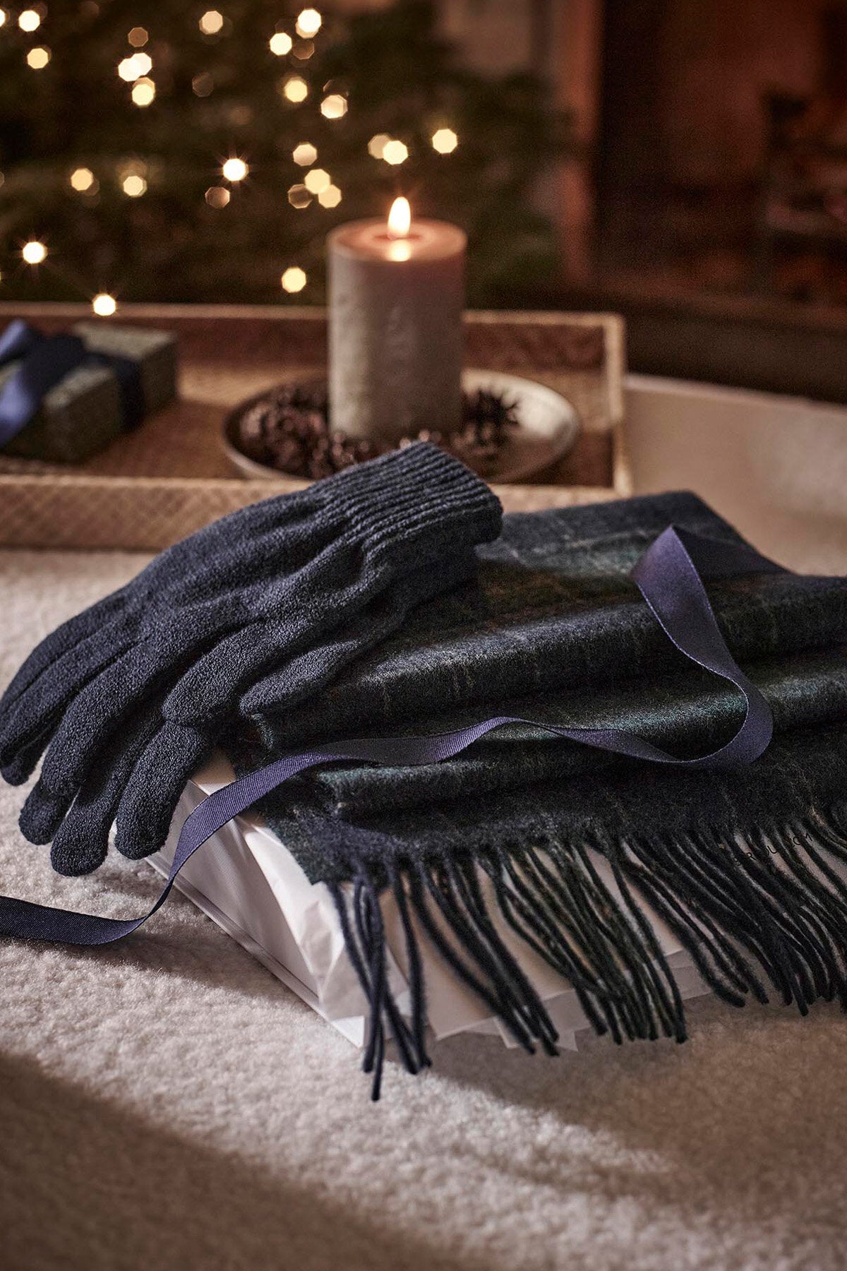 Geschenkset Schal & Handschuhe mit Tartanmuster