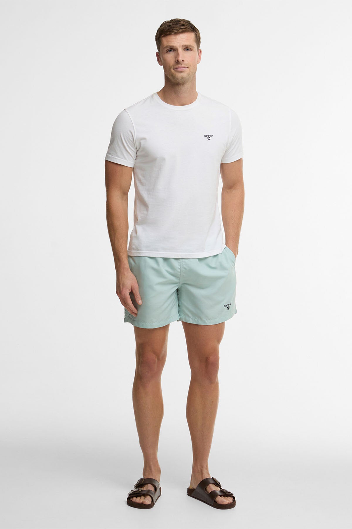 Wasserreaktive Badeshorts mit Blattdruck