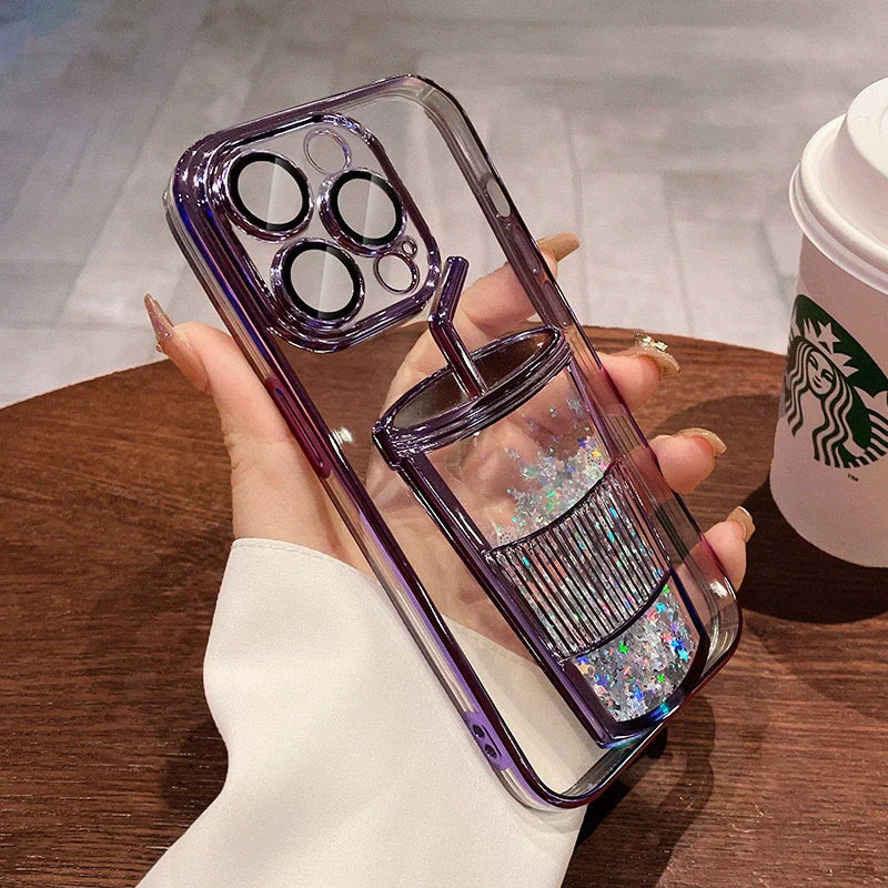 Glitter quicksand milk tea cup mobile iPhone case
