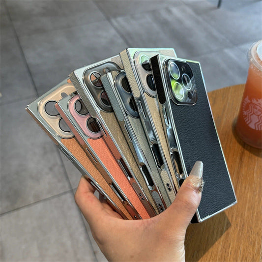 Premium quadratische Litschi-Leder iPhone Hülle