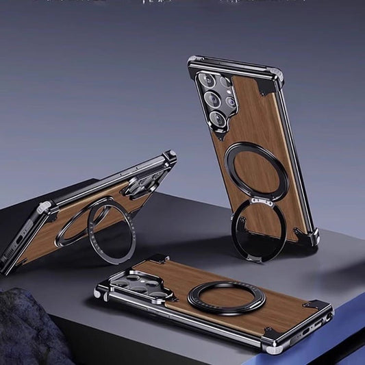 Walnuss-Holz Magnetische Ständer Schutzhülle für Samsung